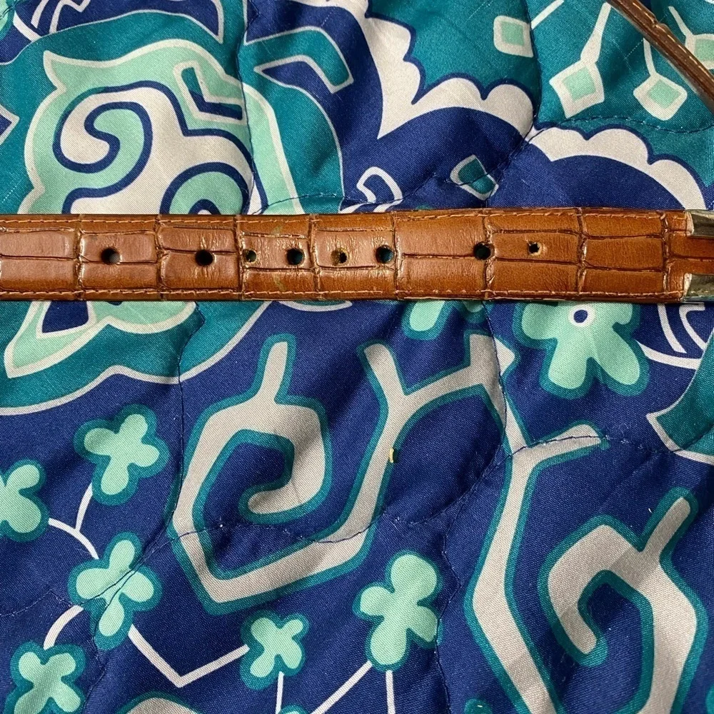 Canterbury Belt solid brass buckle brown croco grain leather Sz 34  S-14